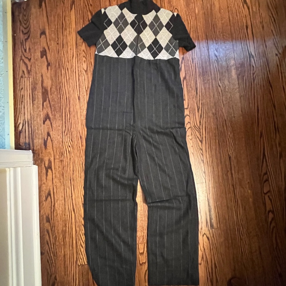 Argyle Knit Top + Pinstripe Jumpsuit